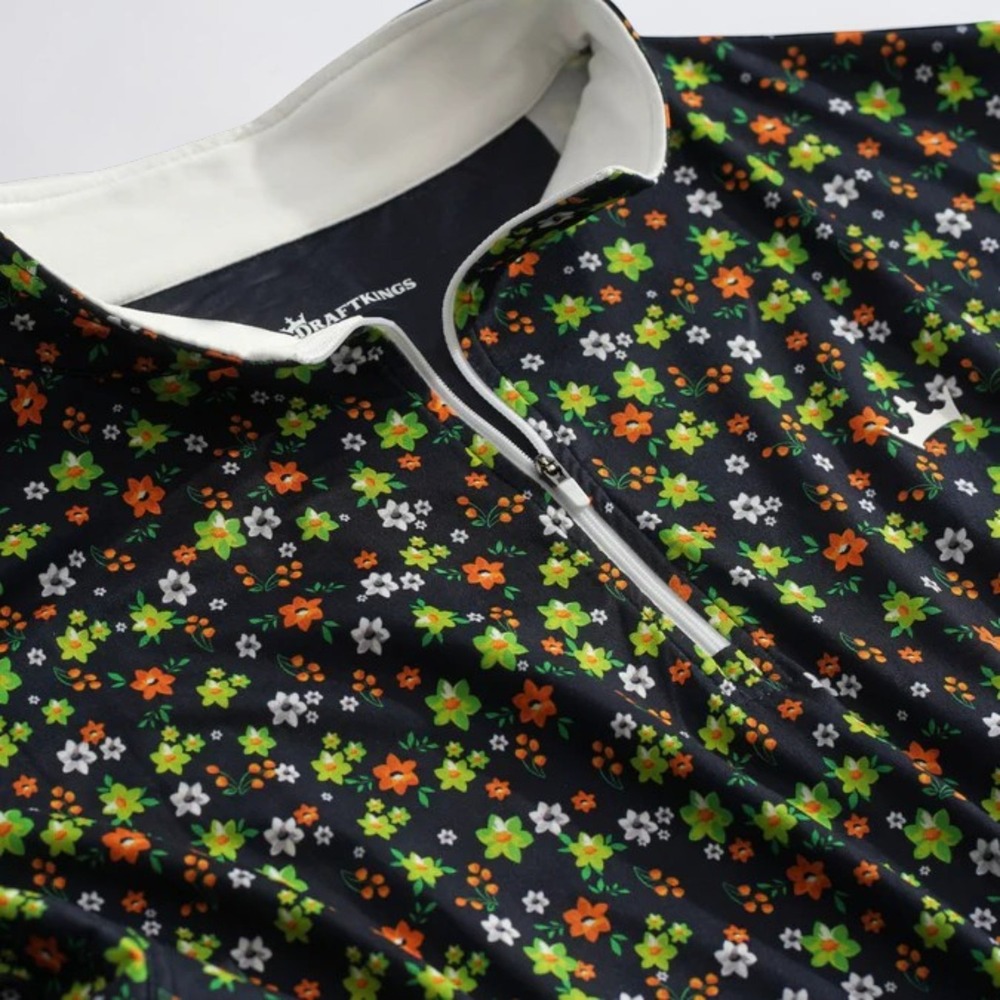 DraftKings 1/4 Zip Pullover Mens 2XL Black Floral Performance Golf Activewear‎
